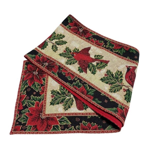 St. Nicholas Square Cardinals Holly Poinsettia 64" Table Runner Christmas Decor - Picture 2 of 5